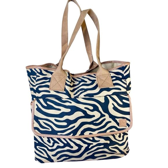 Animal Print Canvas Tote Bag Sturdy Dual Handle Multiple Pockets Roomy Craft Bag - Picture 1 of 12